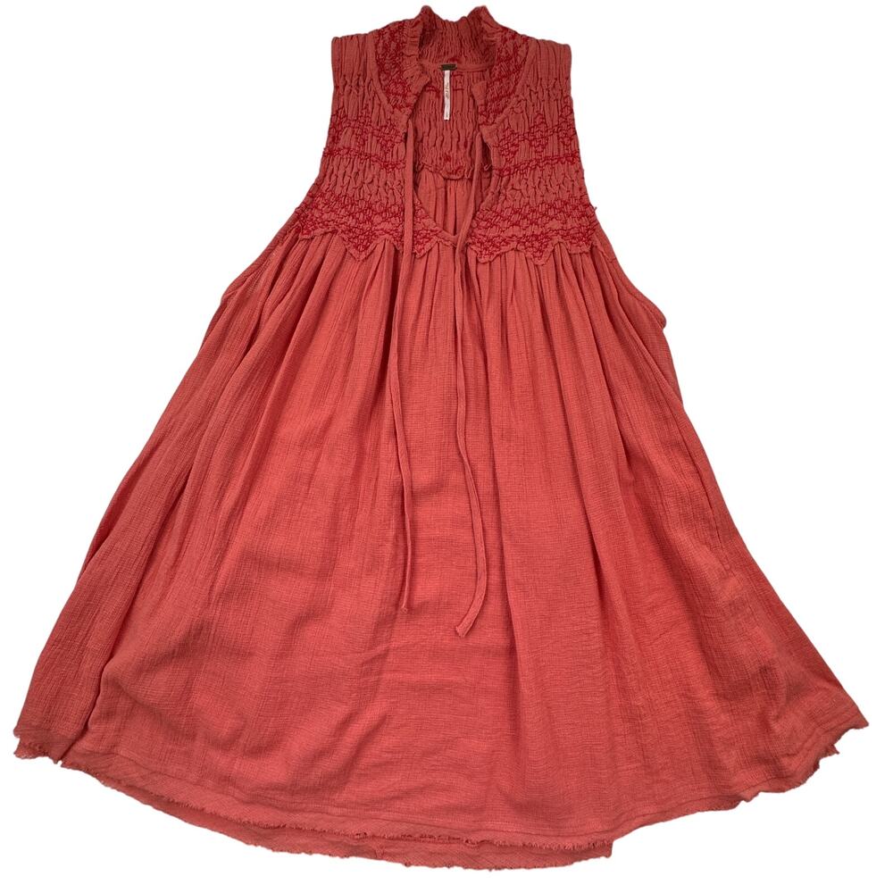 Free People Coral Sleeveless Smocked Mini Dress